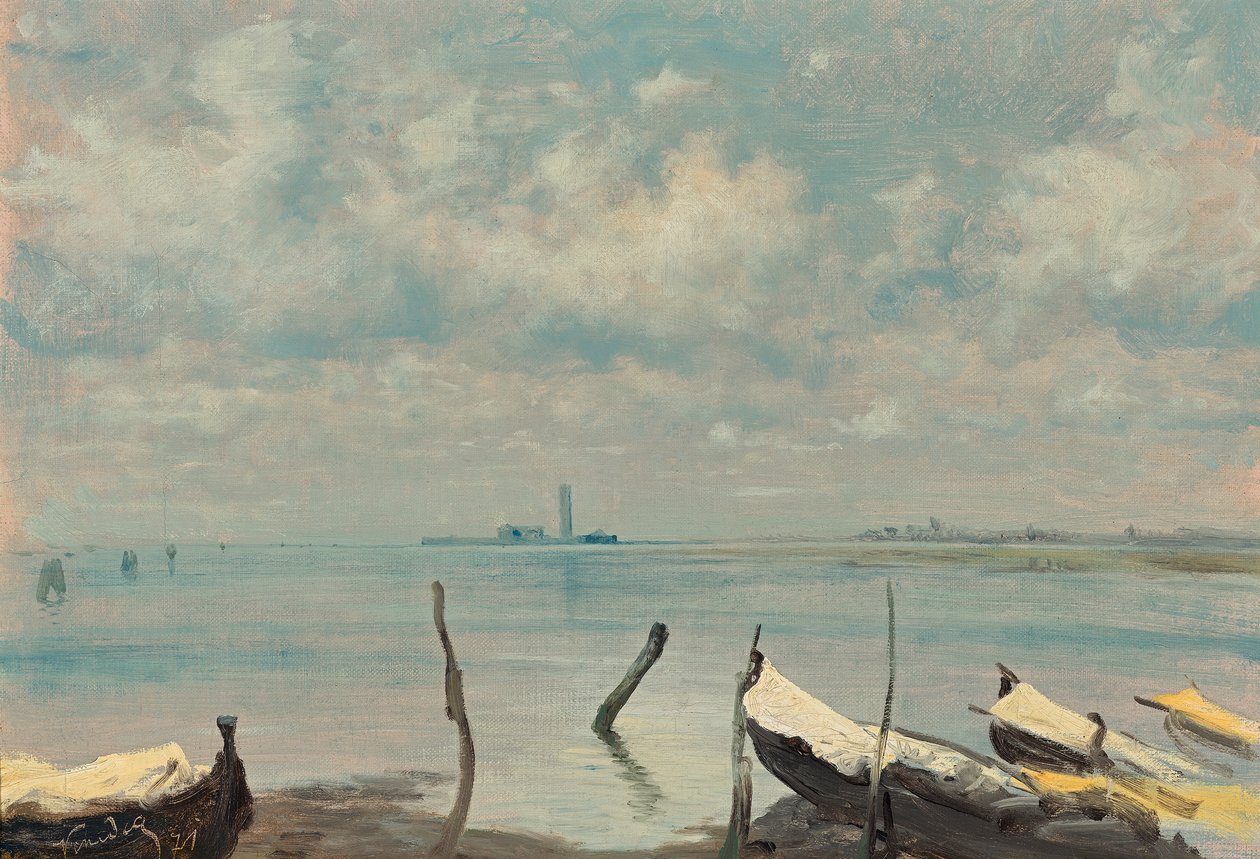 Vue de Mestre sur Venise (paysage lagunaire) - Leopold Carl Muller