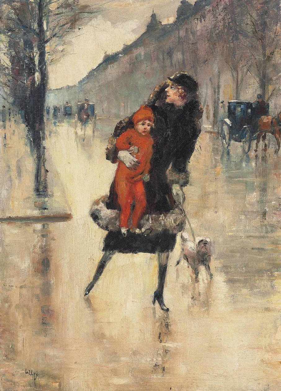Mère avec enfant à un carrefour - Lesser Ury