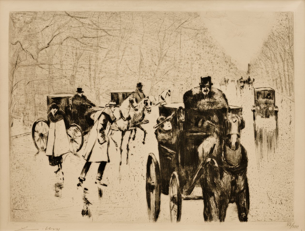 Allée du Tiergarten en hiver avec fiacres - Lesser Ury