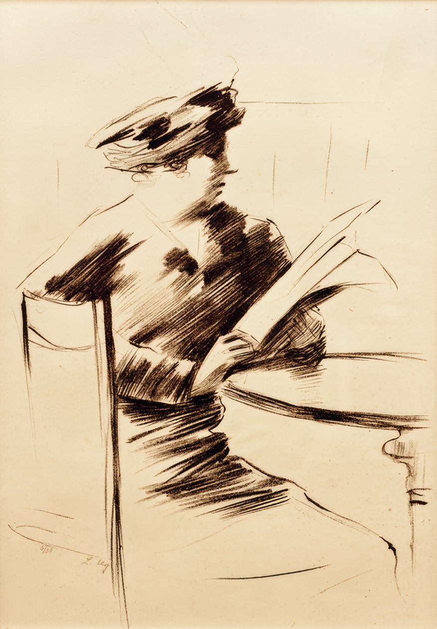 Dame lisant au café II - Lesser Ury