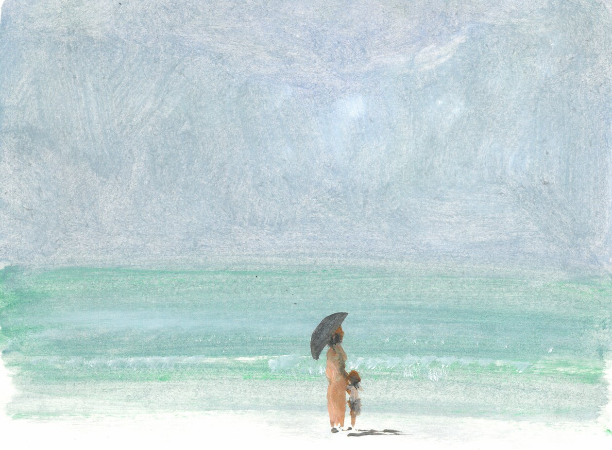 Mère et enfant (acrylique sur papier) - Lincoln Seligman