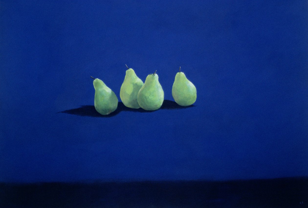 Poires sur un tissu bleu - Lincoln Seligman