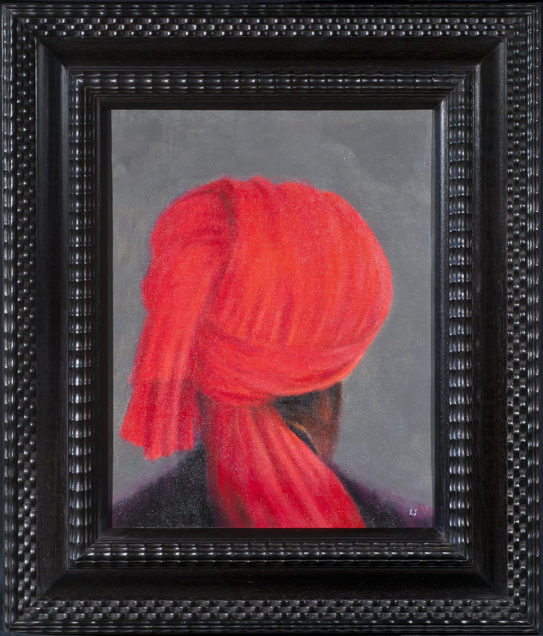 Turban rouge sur gris, 2014 - Lincoln Seligman