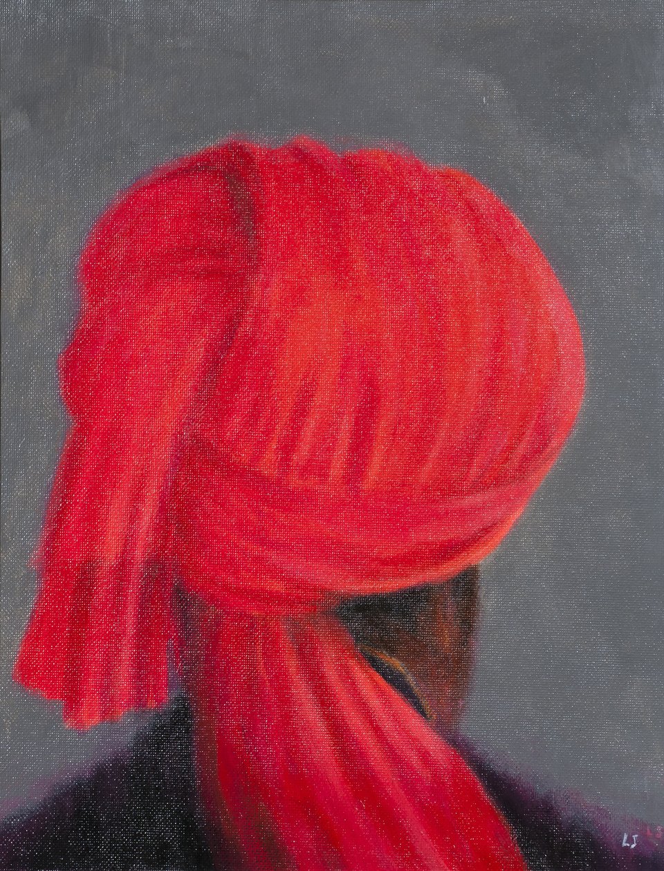 Turban rouge sur gris, 2014 - Lincoln Seligman