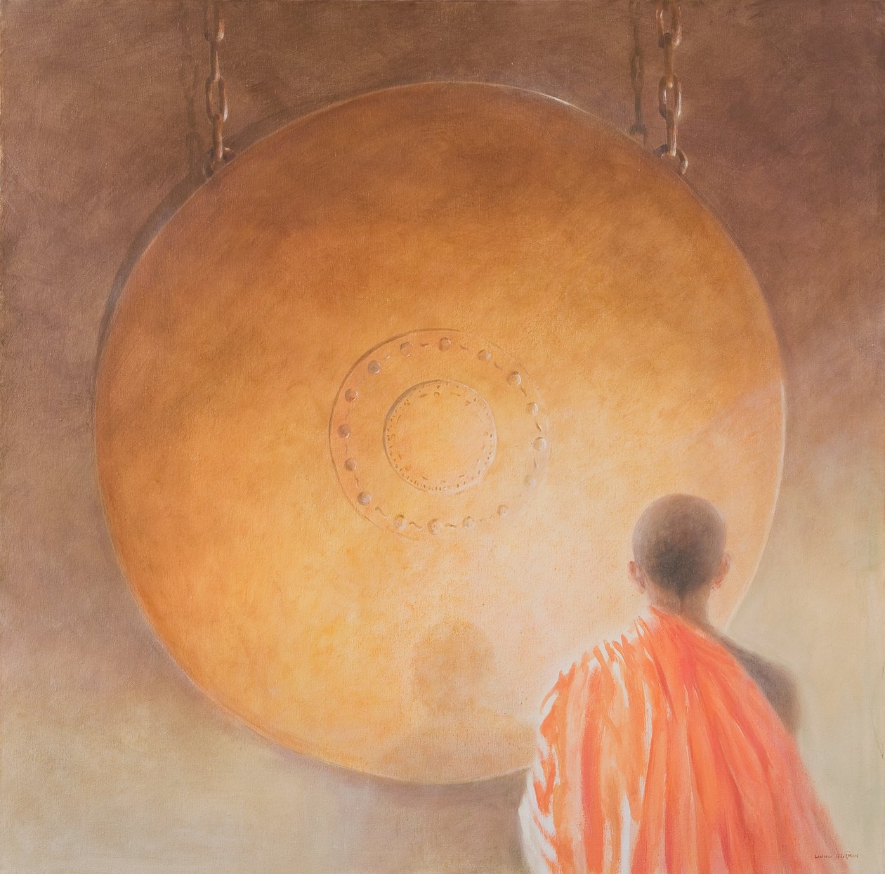 Jeune moine bouddhiste et gong, Bhoutan, 2010 - Lincoln Seligman