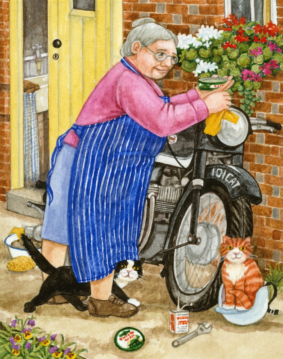 Grand-mère et 2 chats et une moto - Linda Benton