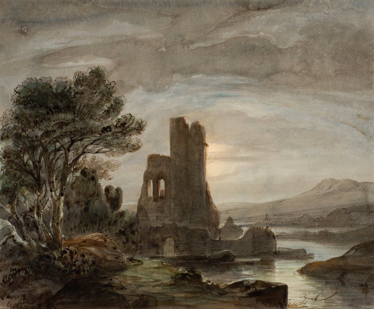 Paysage Nocturne avec Monastère en Ruines - Lluís Rigalt