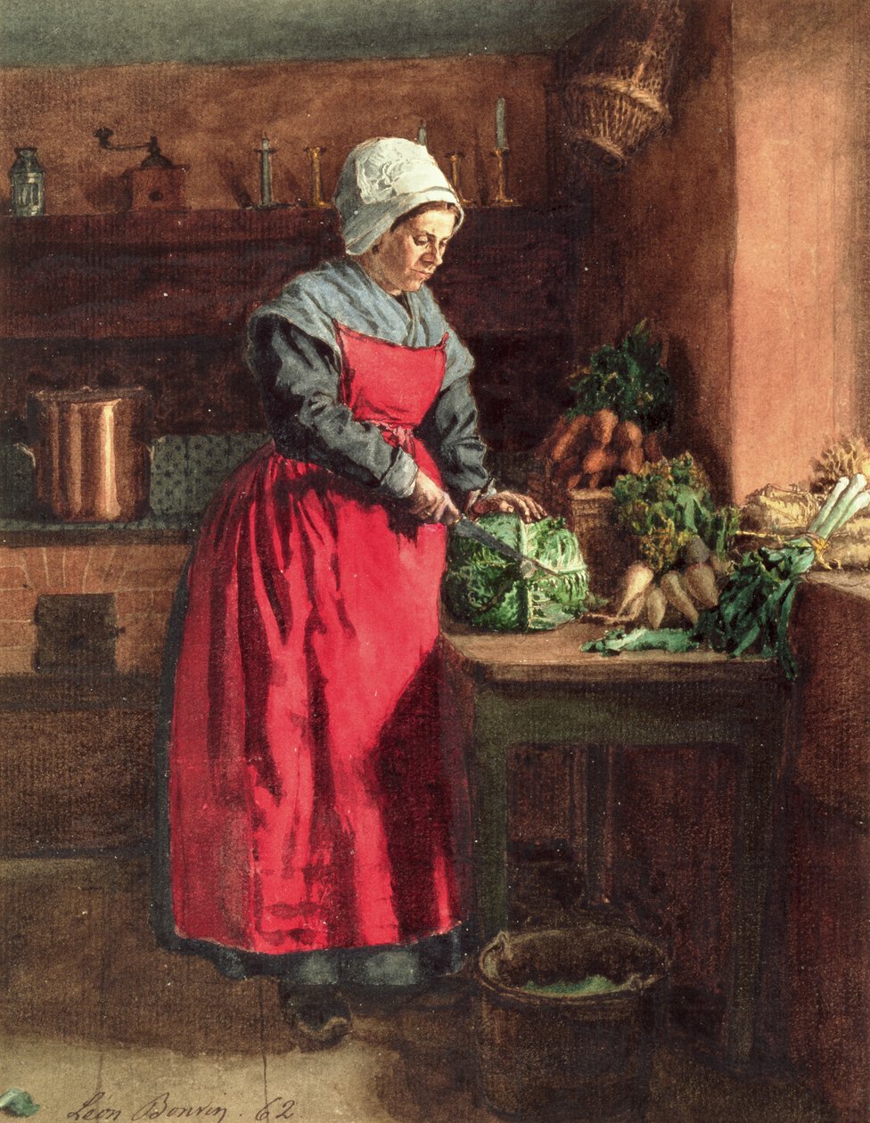 Cuisinier avec tablier rouge, 1862 (wc, gouache, stylo et encre et graphite  sur papier)