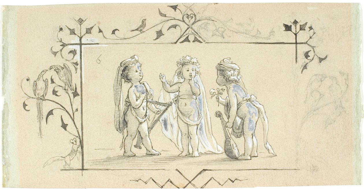 Vignette avec trois enfants avec des instruments de musique - Lorenz Frølich