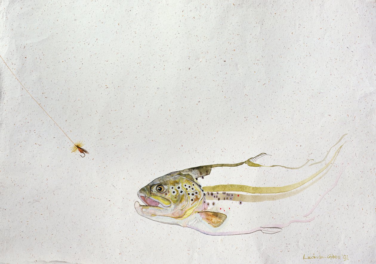 Truite chassant une mouche de pêcheur, 1991 - Lou Gibbs
