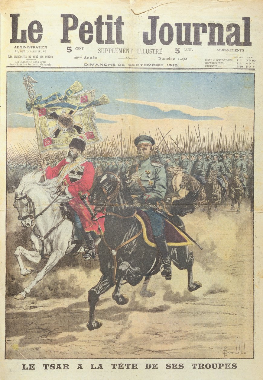 Tsar Nicolas II de Russie à la tête de ses troupes, illustration de couverture de 