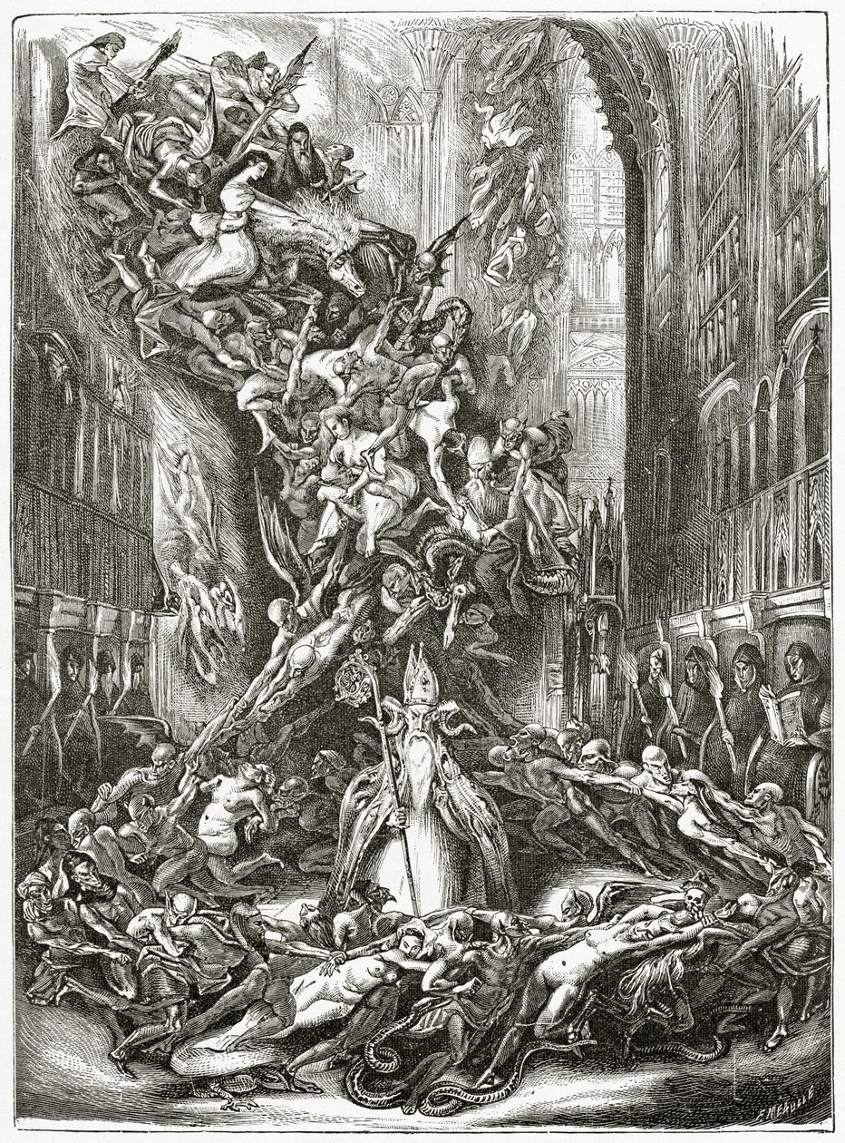 La ronde du sabbat, XIXe siècle (gravure en noir et blanc) - Louis Boulanger