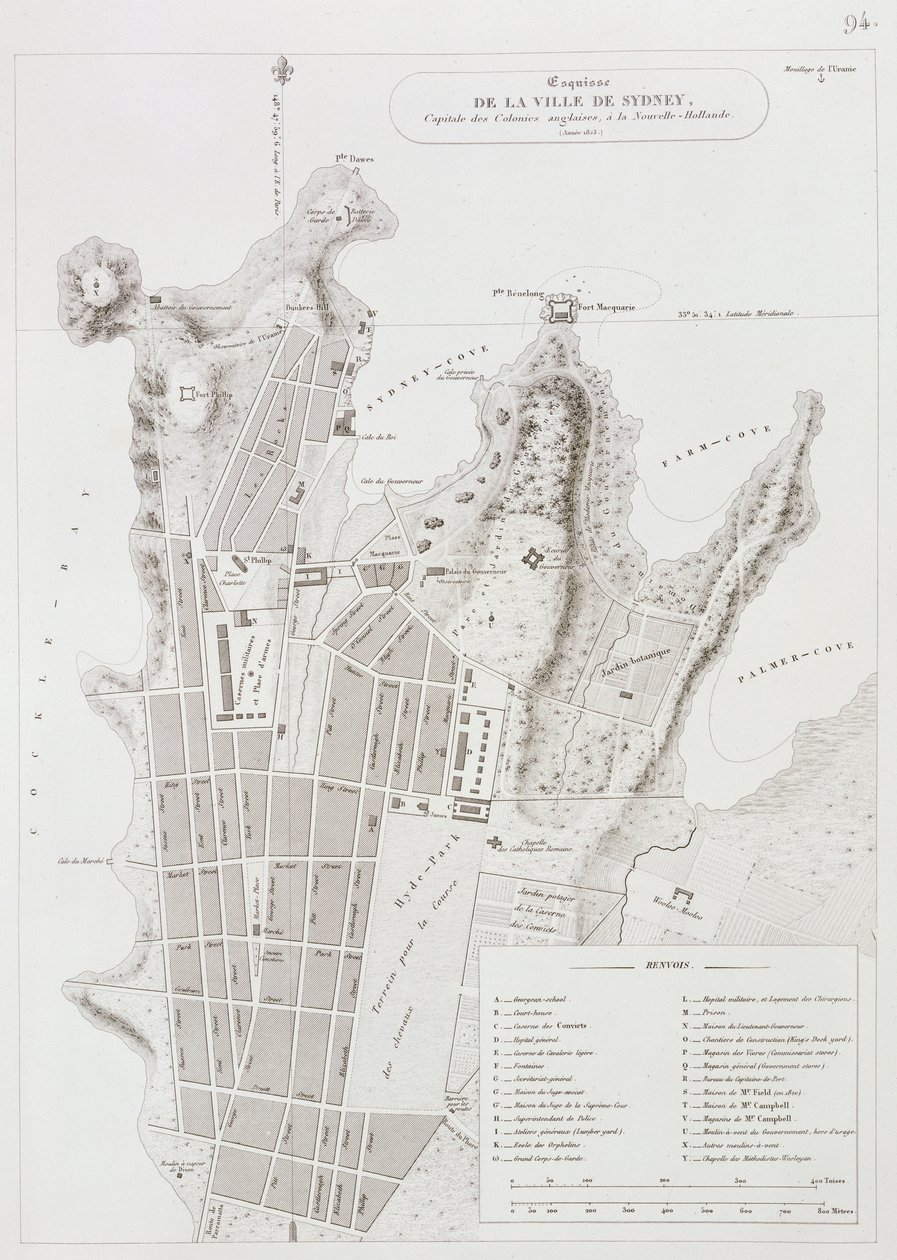 Plan de la ville de Sydney, de Voyage autour du monde (1817-20), publié 1822-24 - Louis Claude Desaulses de Freycinet