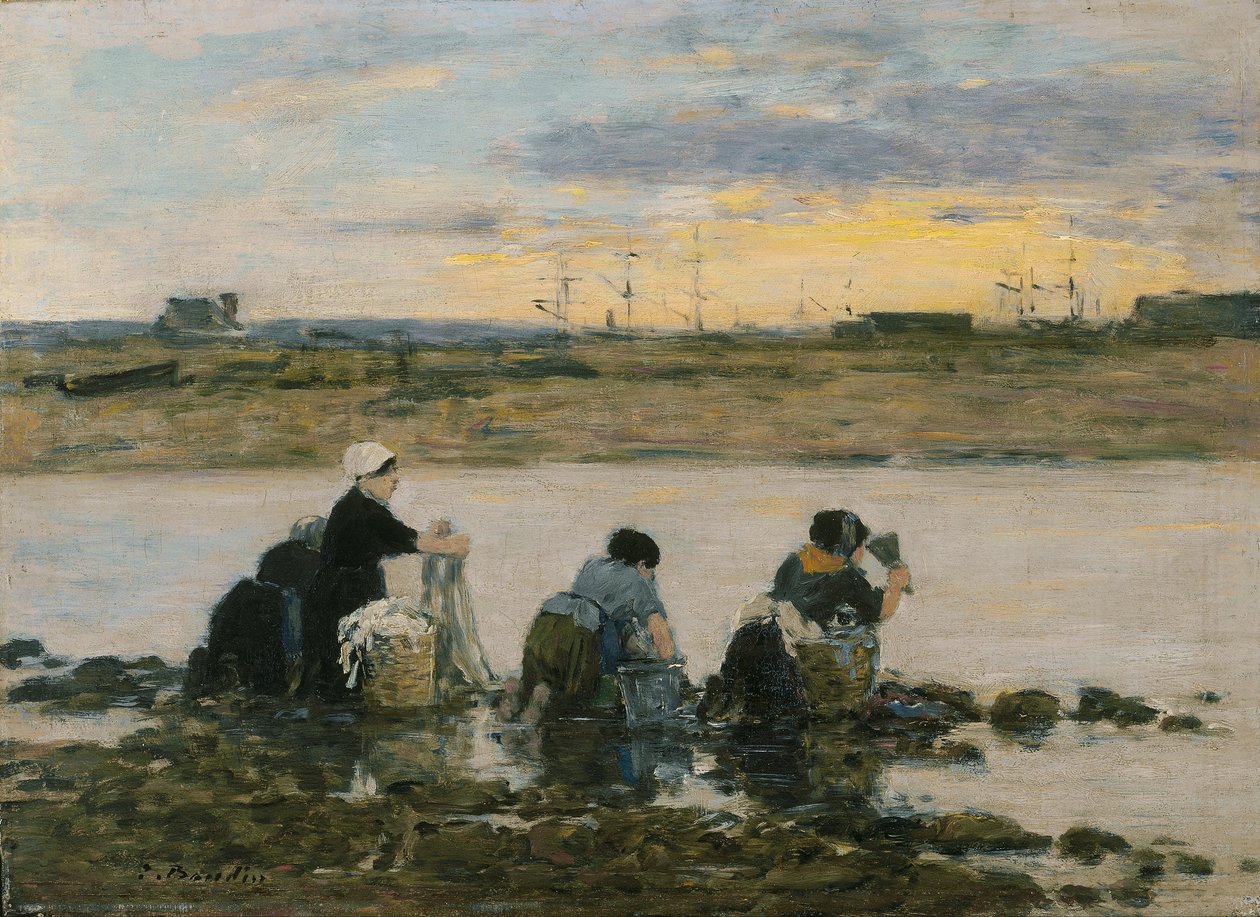 Lavandières au bord de la rivière - Eugene Louis Boudin