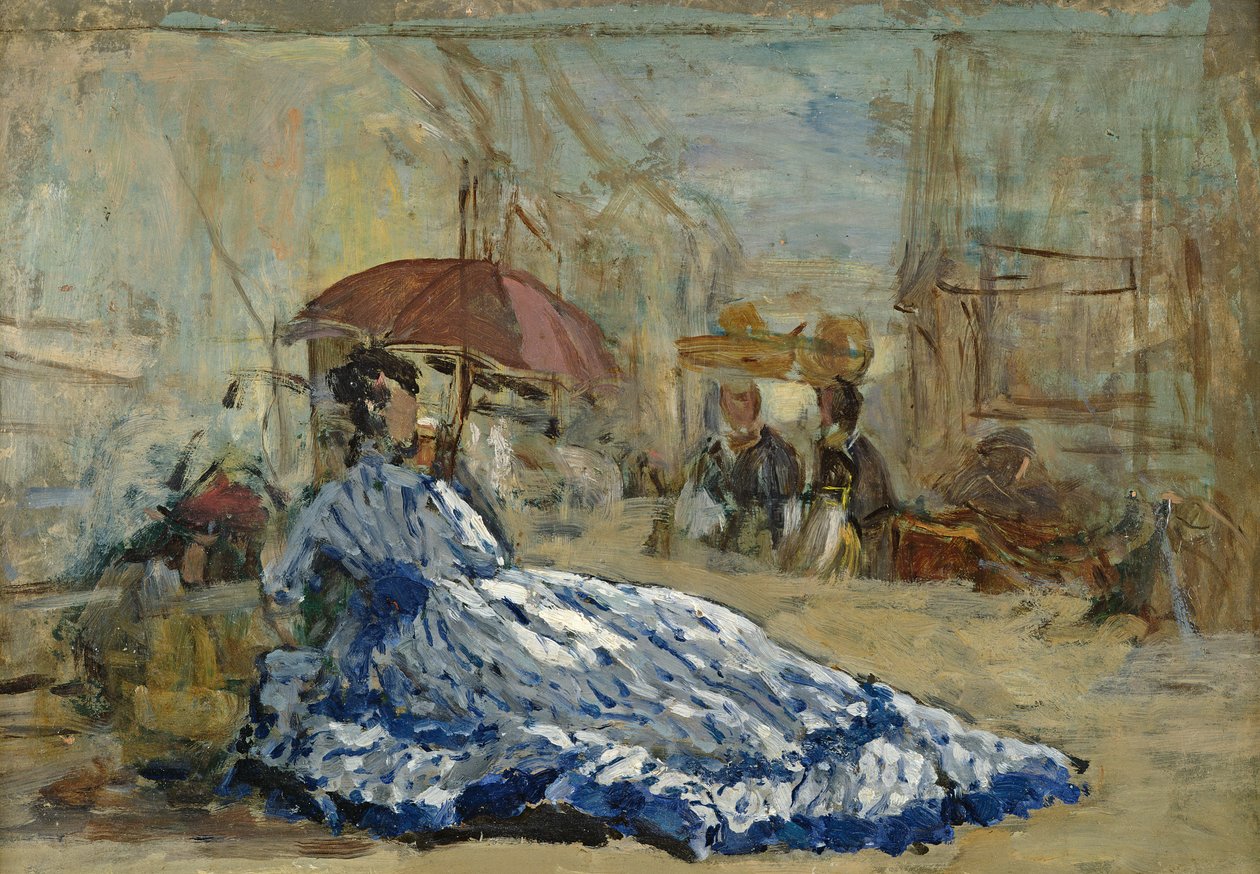 Femme en robe bleue sous un parasol, vers 1865 - Eugene Louis Boudin