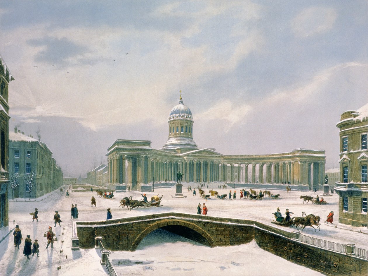 Cathédrale de Kazan, Saint-Pétersbourg, imprimée par Lemercier, Paris, années 1840 - Louis Jules Arnout