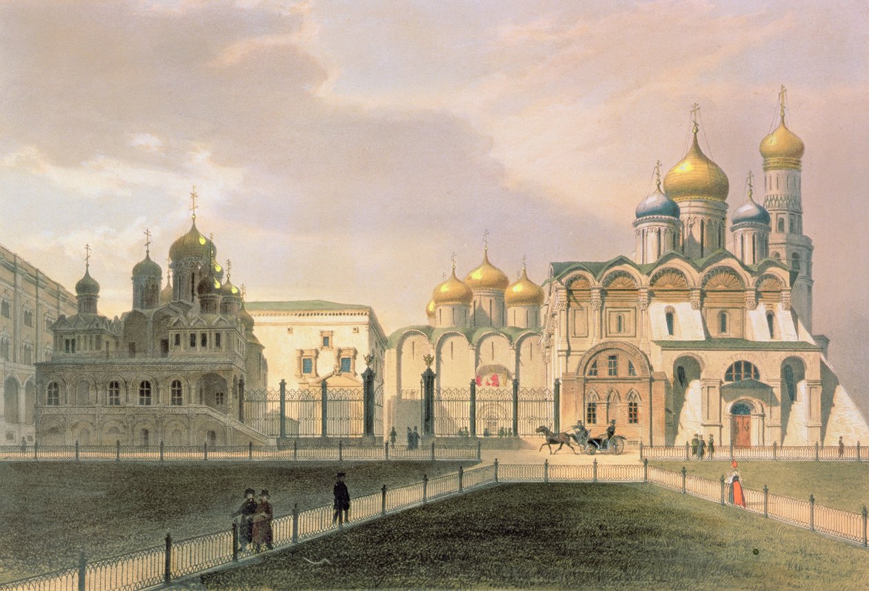 Vue des cathédrales du Kremlin de Moscou, imprimée par Lemercier, Paris, années 1840 - Louis Jules Arnout