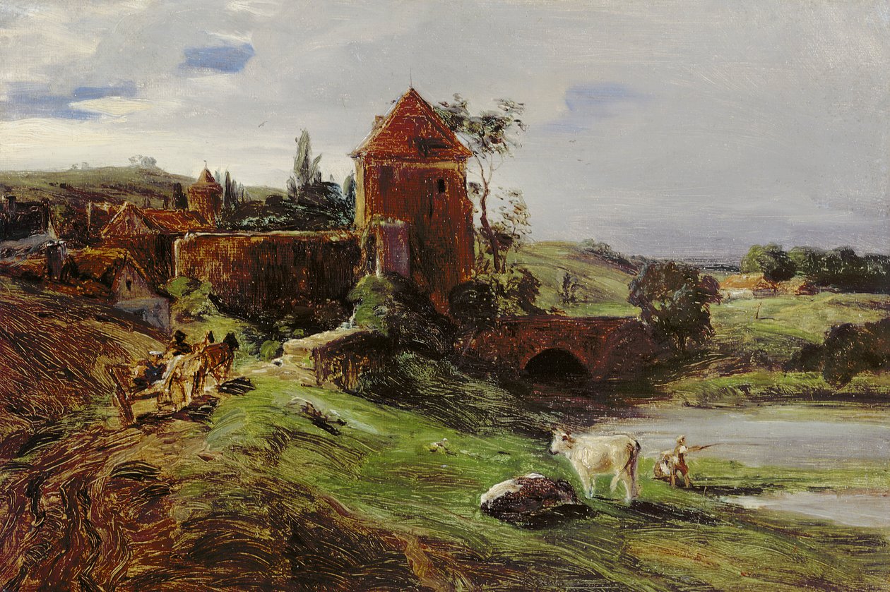 Paysage avec un pont près de Landsberg an der Warthe - Louis Kolitz