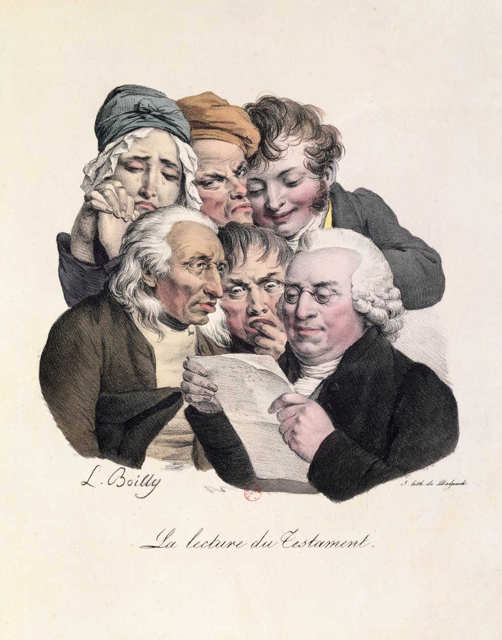Lecture du testament, gravé par François Séraphin Delpech - Louis Leopold Boilly