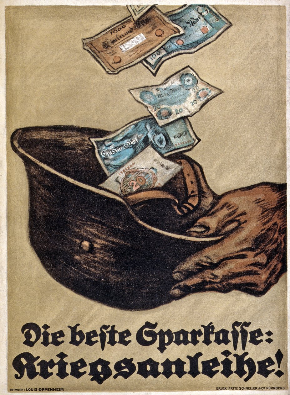 Affiche de prêt de guerre allemand de la Première Guerre mondiale, Die beste Sparkasse: Kriegsanleihe!, vers 1914-18 - Louis Oppenheim