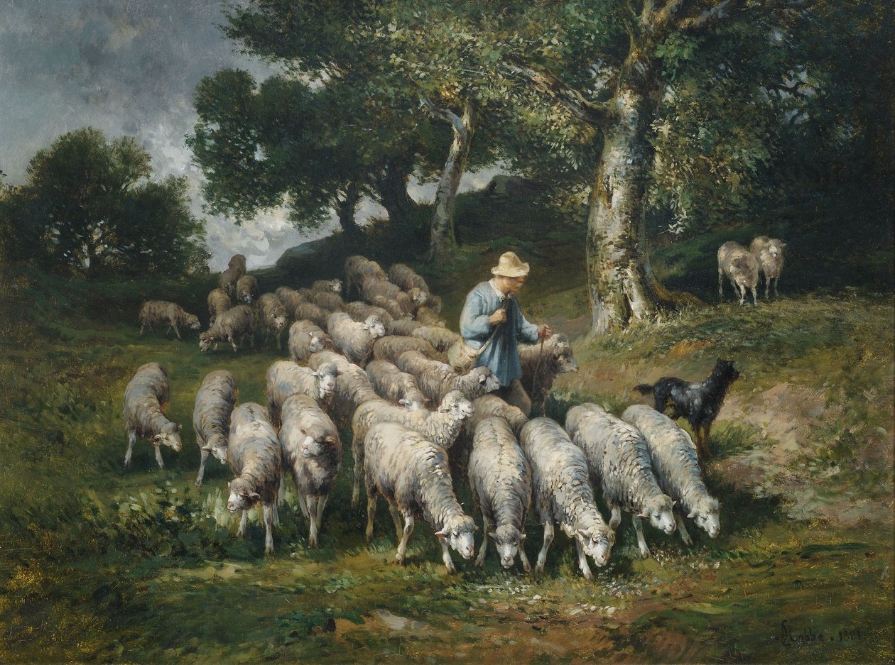Troupeau de moutons dans un paysage vallonné - Louis Robbe