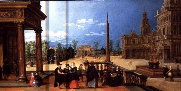 Figures dans une piazza classique - Louis de Caullery