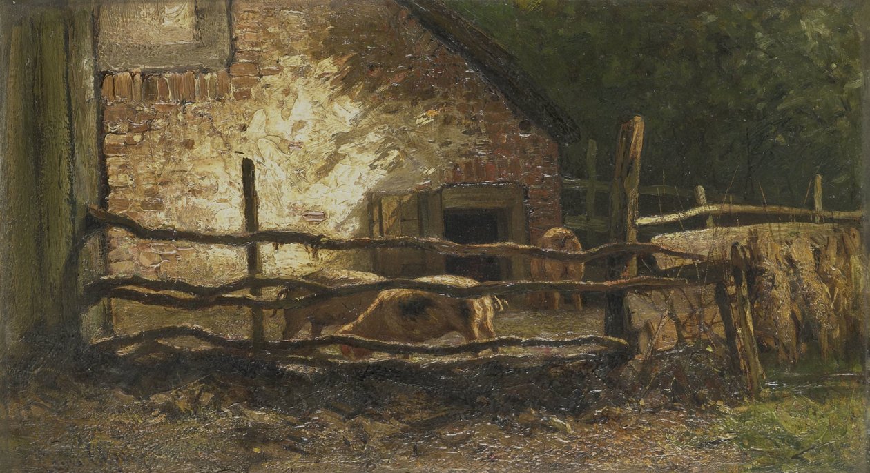 Cochons dans une porcherie - Louis Apol