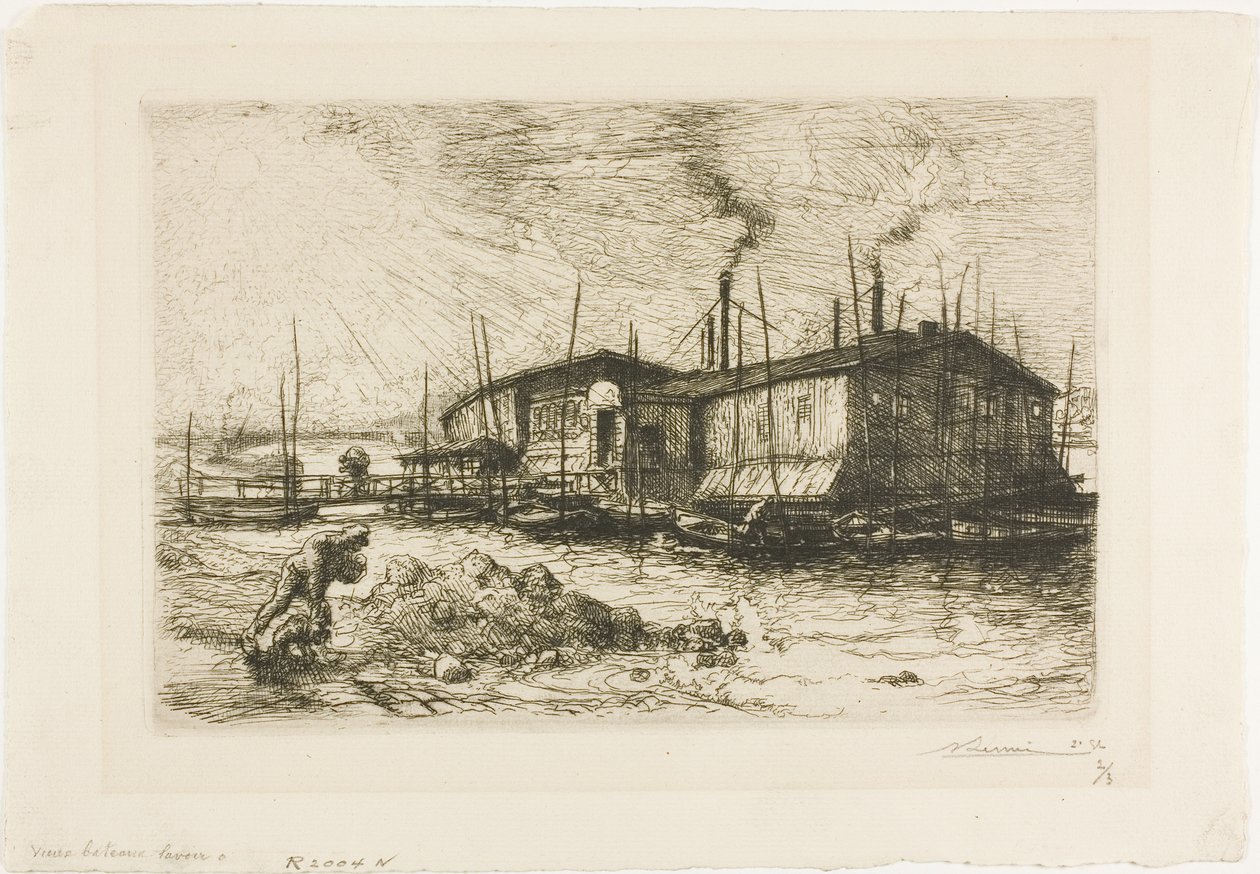 Vieux bateaux de blanchisserie à Grenelle - Louis Auguste Lepère