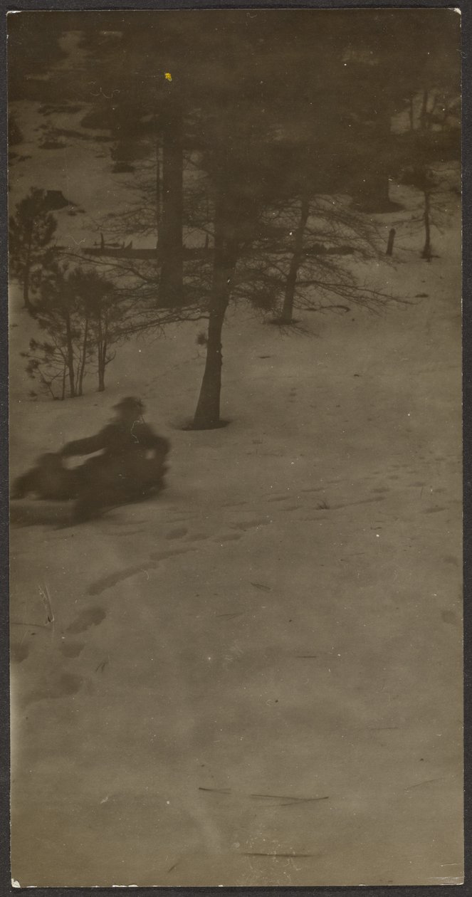[Garçon faisant de la luge en bas d