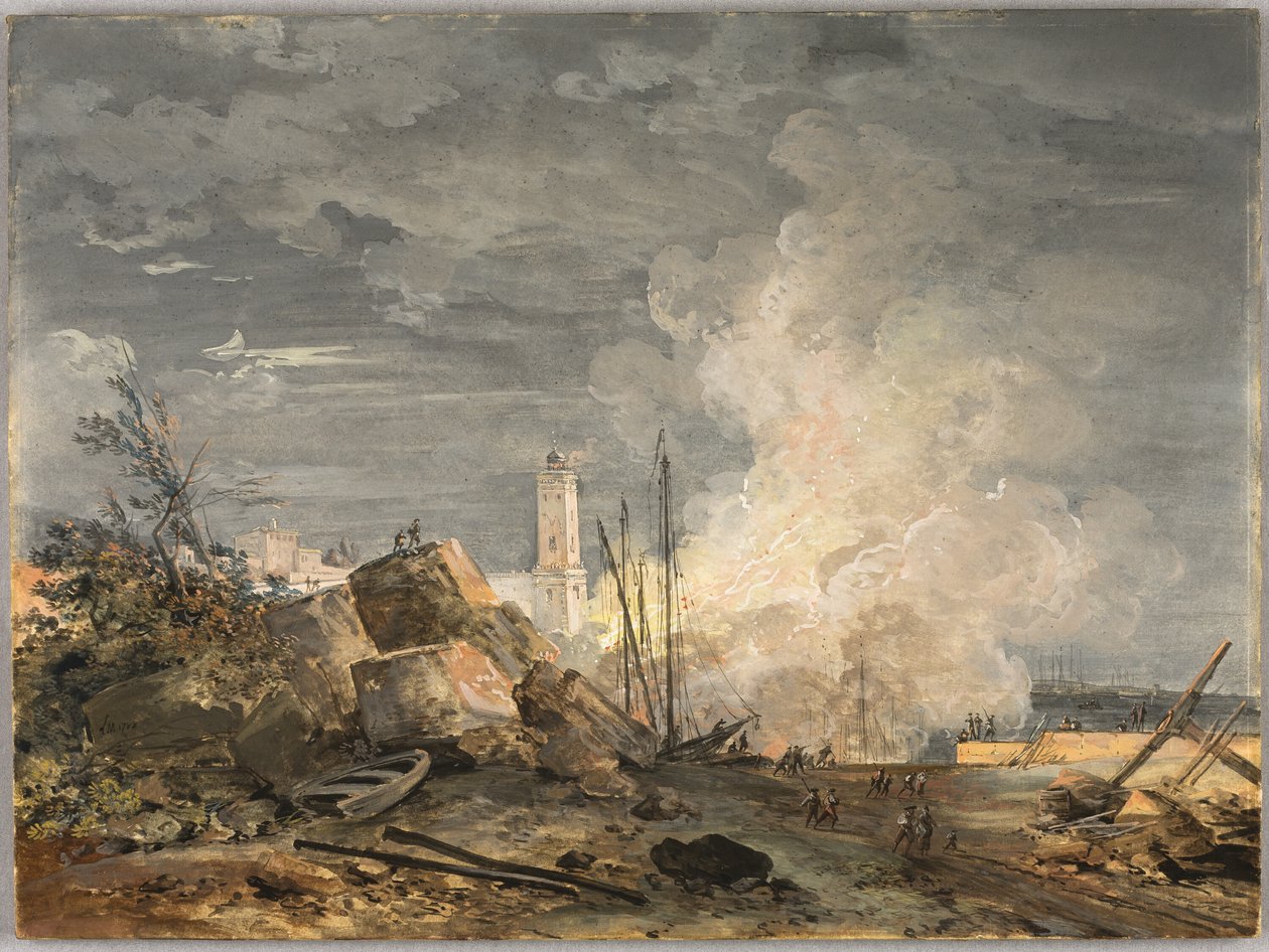Incendie dans le port - Louis Gabriel Moreau