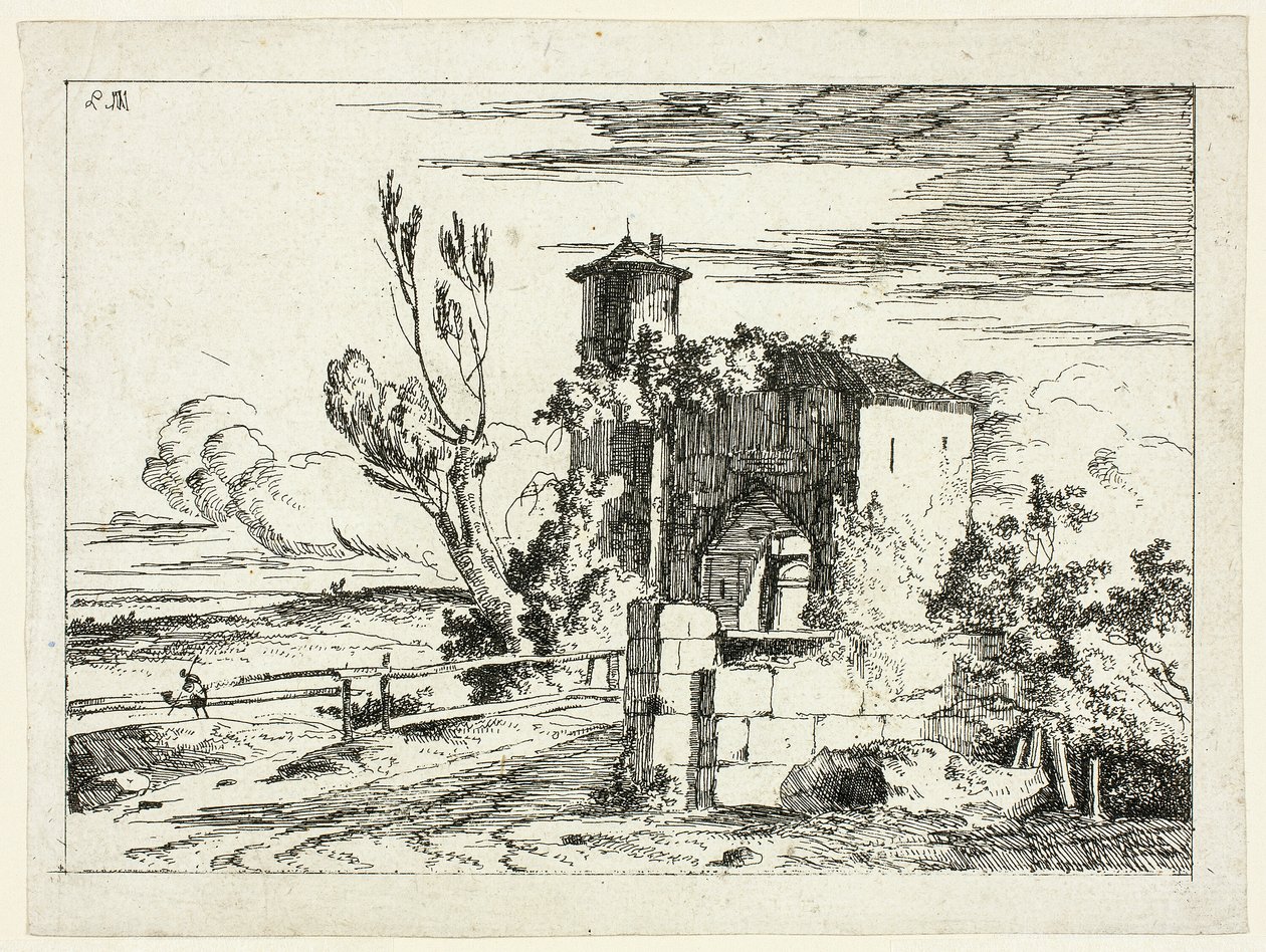 Paysage avec vieille porte - Louis Gabriel Moreau