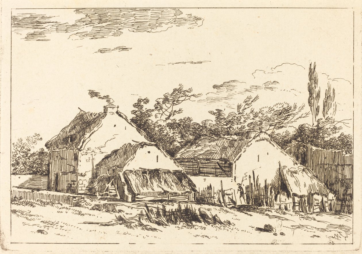 Deux granges - Louis Gabriel Moreau the Elder