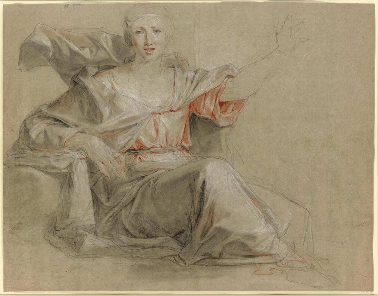 Femme assise, le bras gauche levé - Louis Galloche