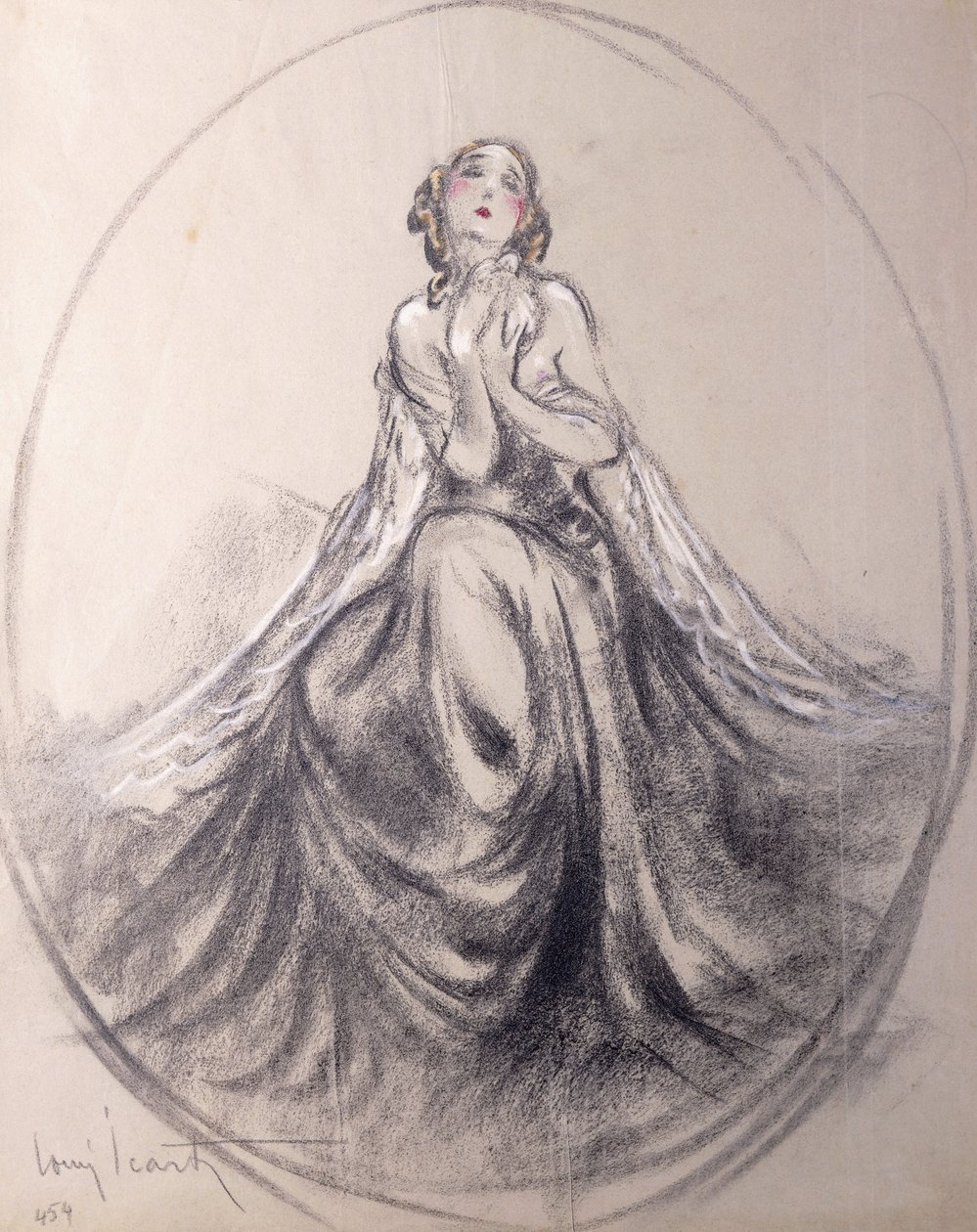 Dame assise en pose théâtrale - Louis Icart