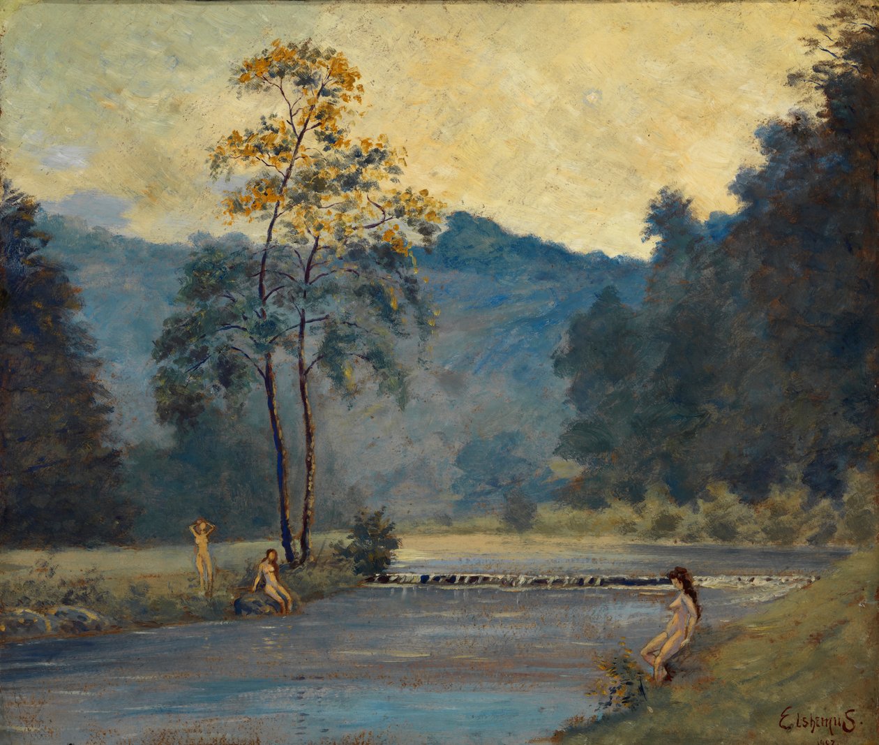 Trois filles et rivière - Louis Michel Eilshemius
