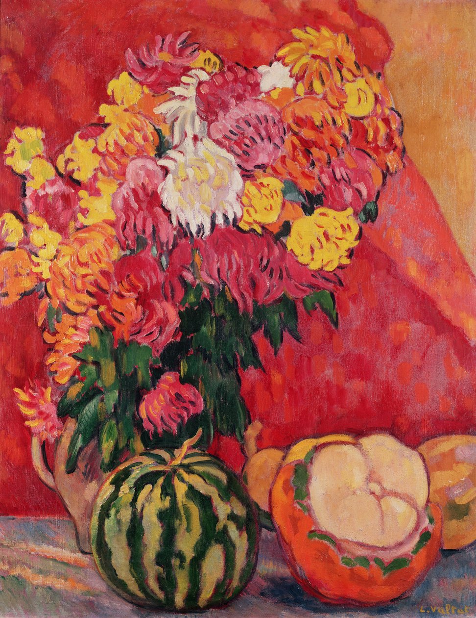 Vase de géraniums avec melons - Louis Valtat