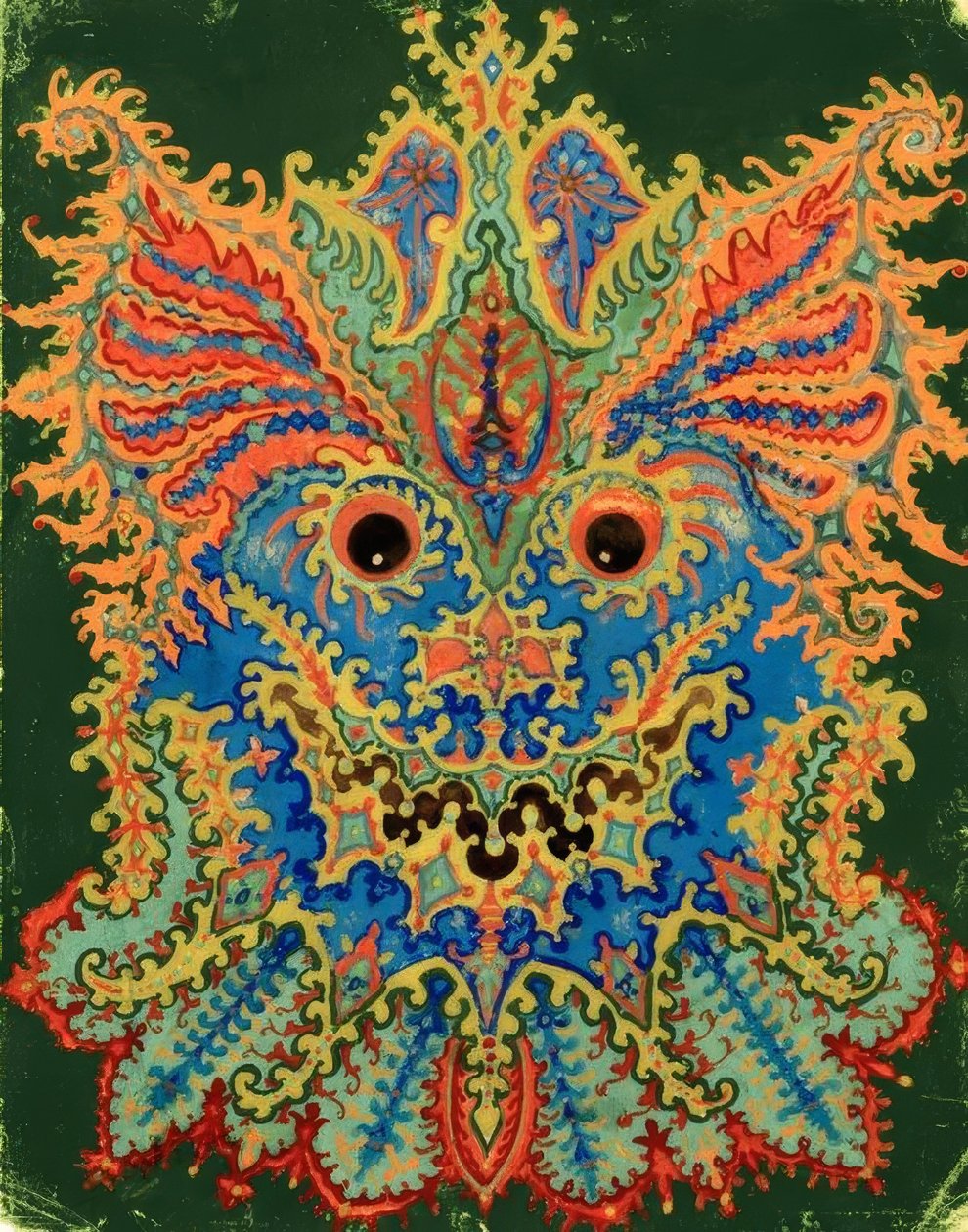 Kaleidoscope de chats : motif de chats sur fond vert - Louis Wain
