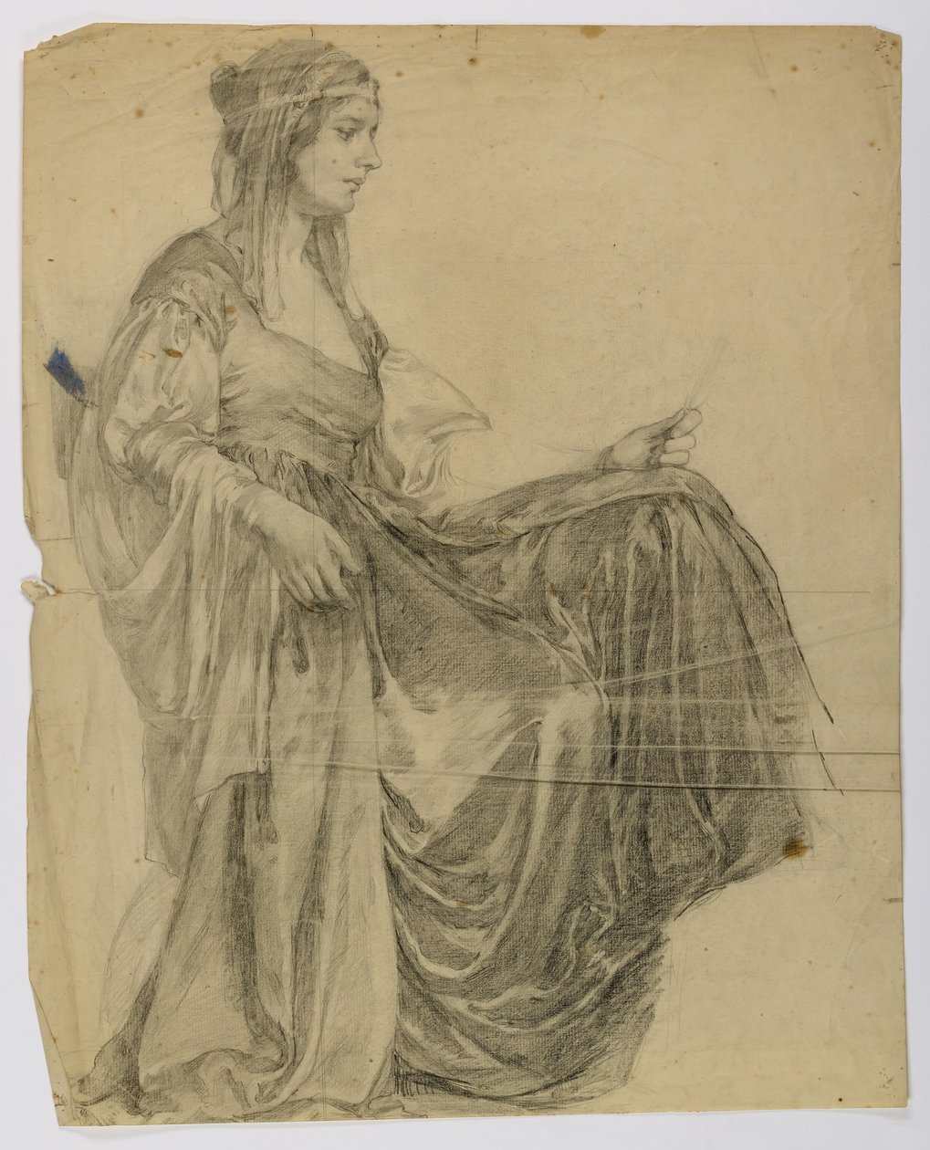 Sans titre (figure féminine drapée assise, de profil) - Louise Cox
