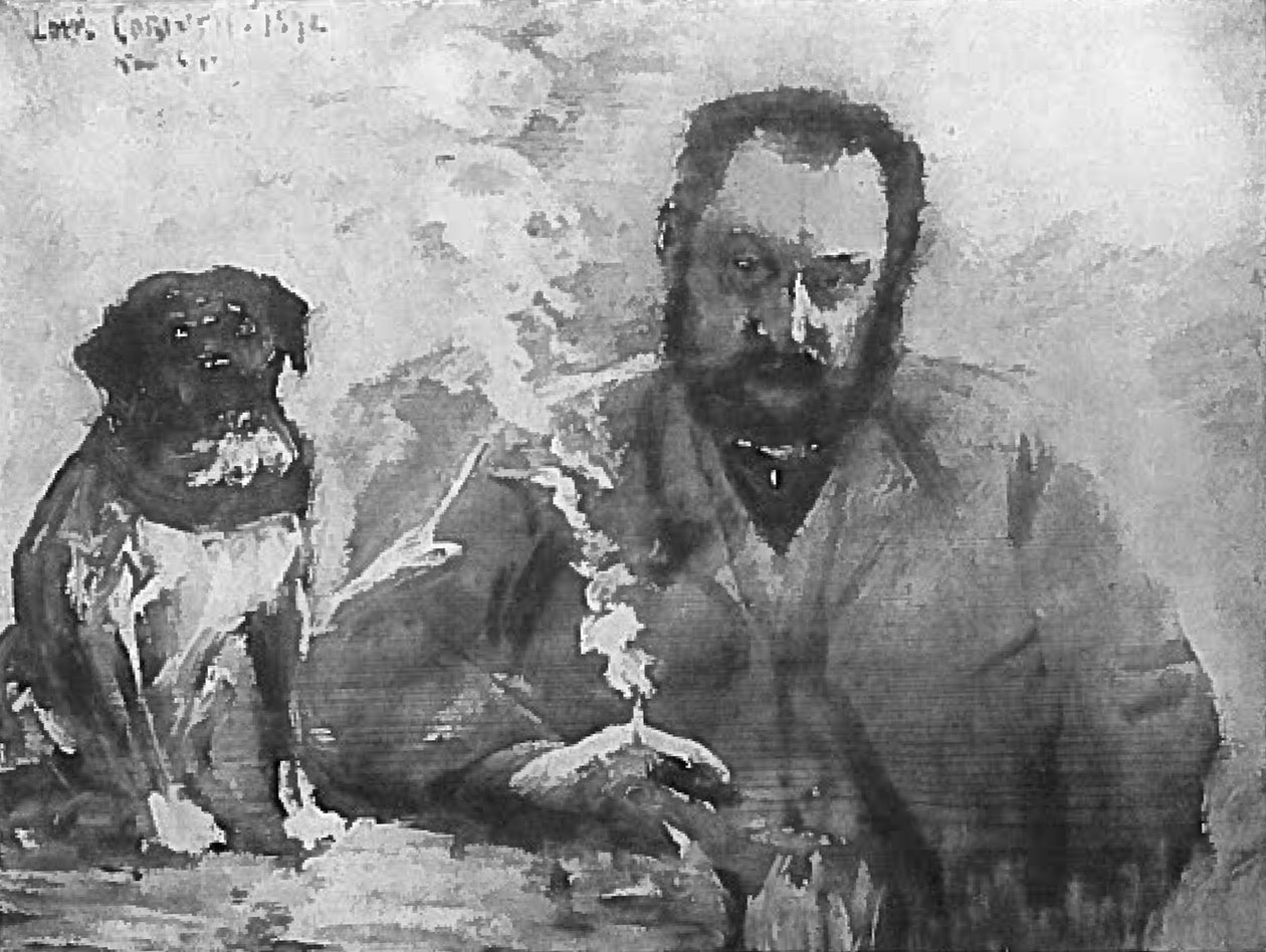 Homme à table avec chien - Lovis Corinth