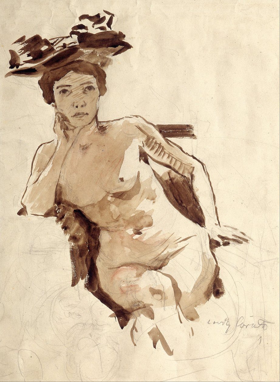 Femme semi-nue avec chapeau - Lovis Corinth