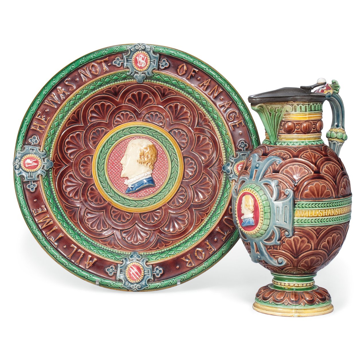 Une verseuse et un support en majolique de Minton - Ltd Mintons