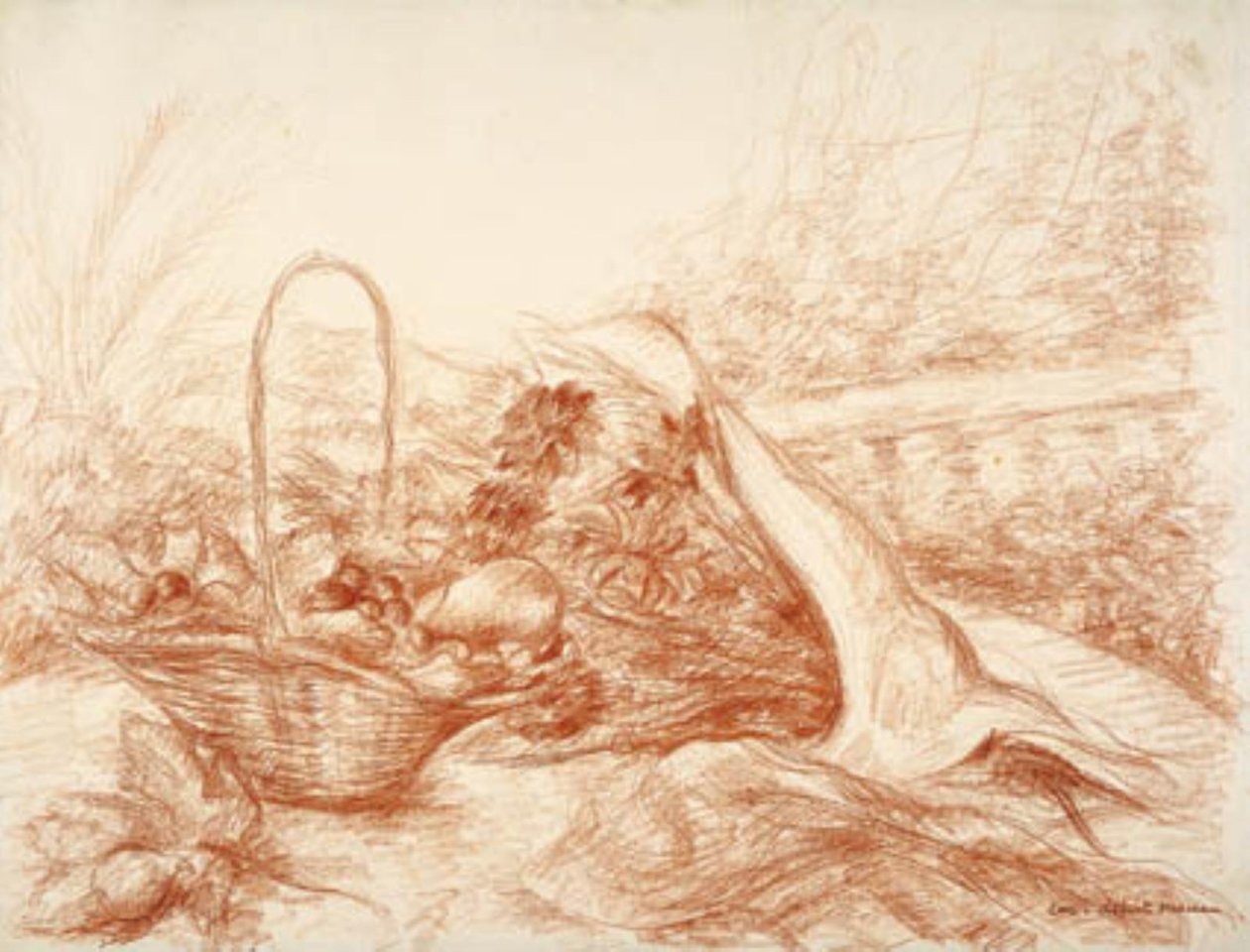 Nature morte avec panier de fruits et bouquet de fleurs - Luc Albert Moreau
