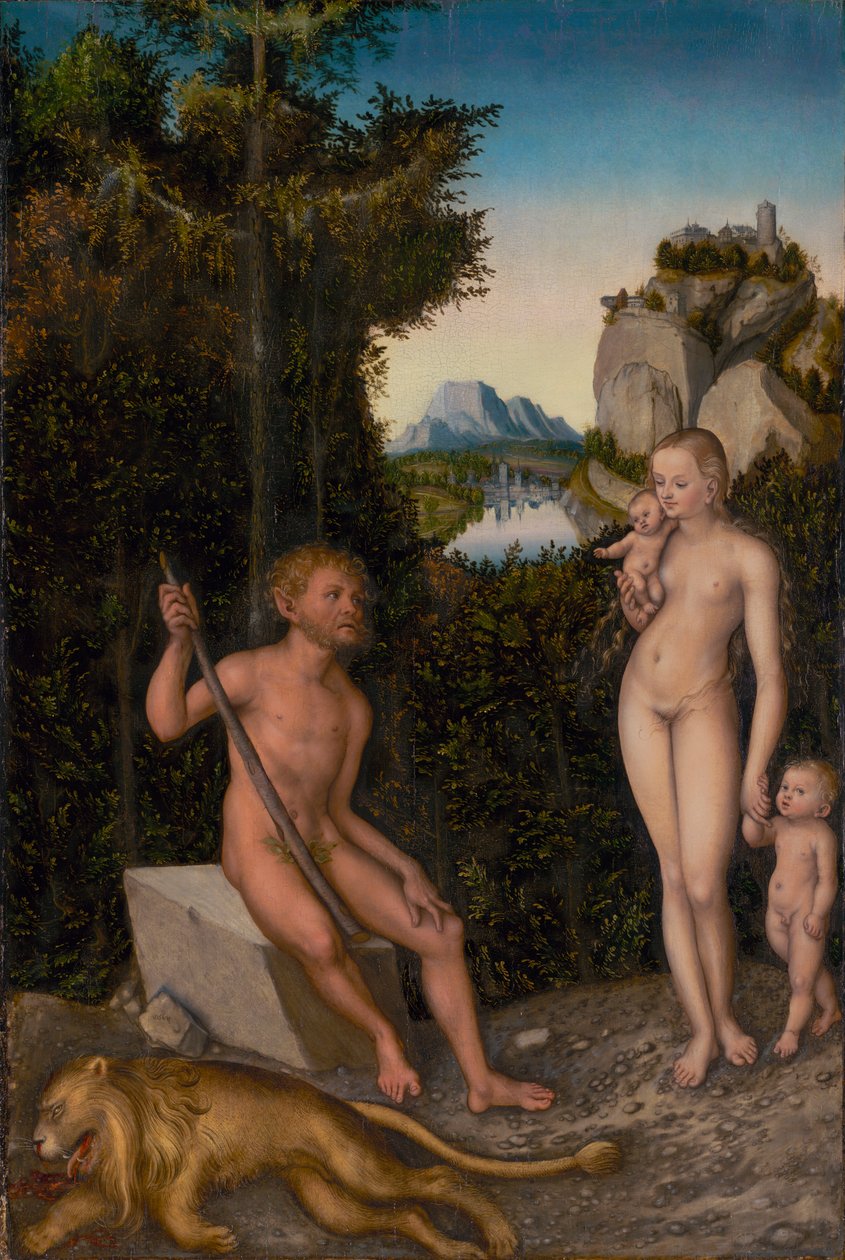 Un faune et sa famille avec un lion tué - Lucas Cranach the Elder
