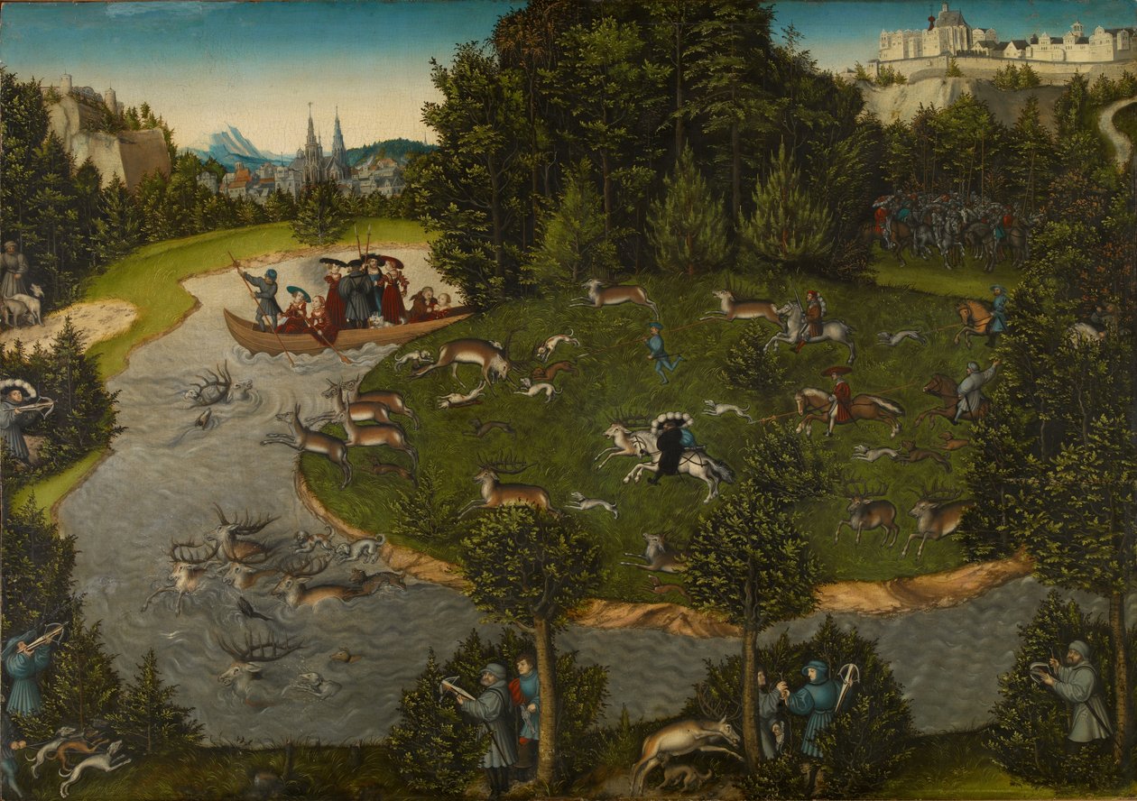 Chasse au cerf avec Frédéric III, électeur de Saxe, Frédéric le Sage - Lucas Cranach the Elder