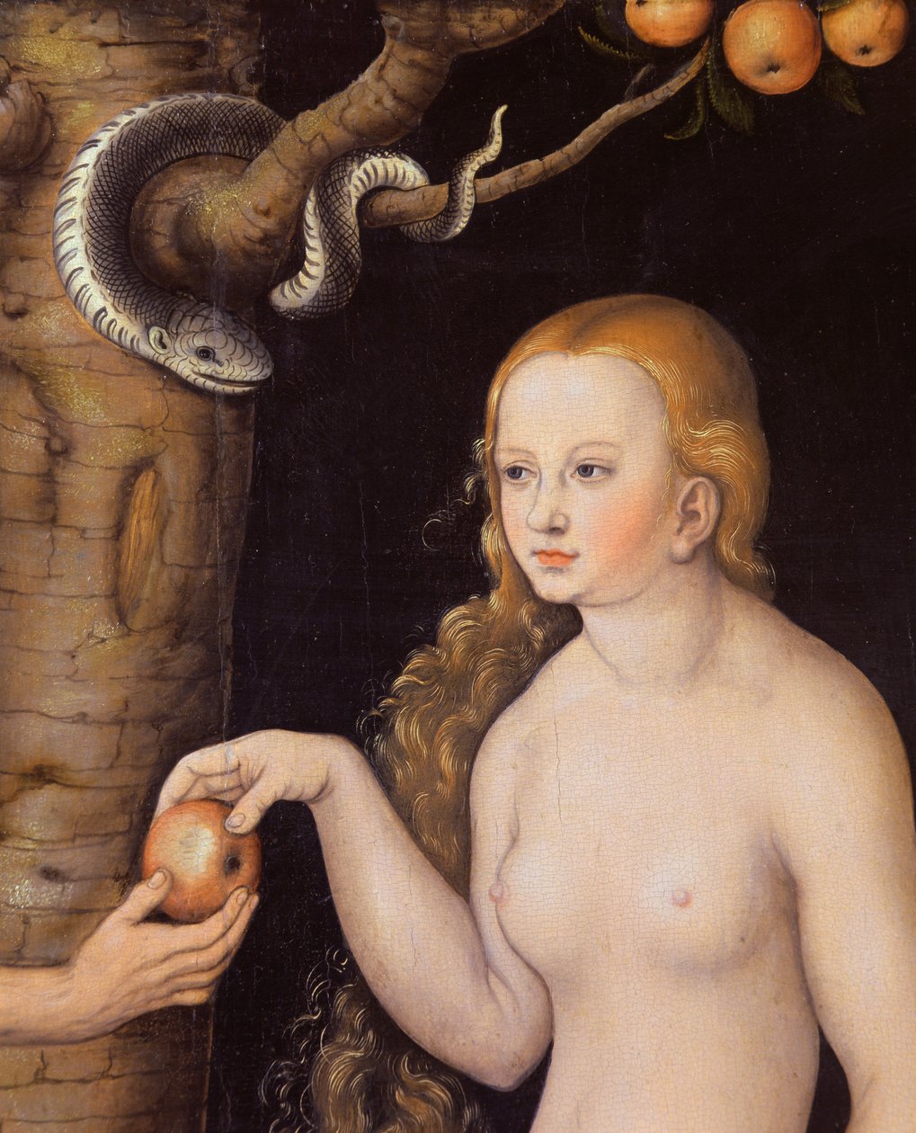 Ève offrant la pomme à Adam et le serpent dans le Jardin d