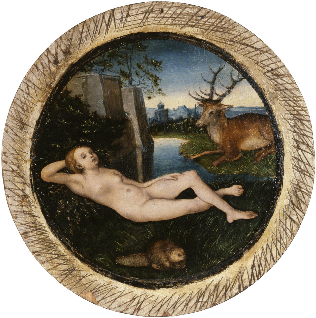 French : Nymphe de la source au repos Reclining Nymphe - Lucas Cranach the Elder