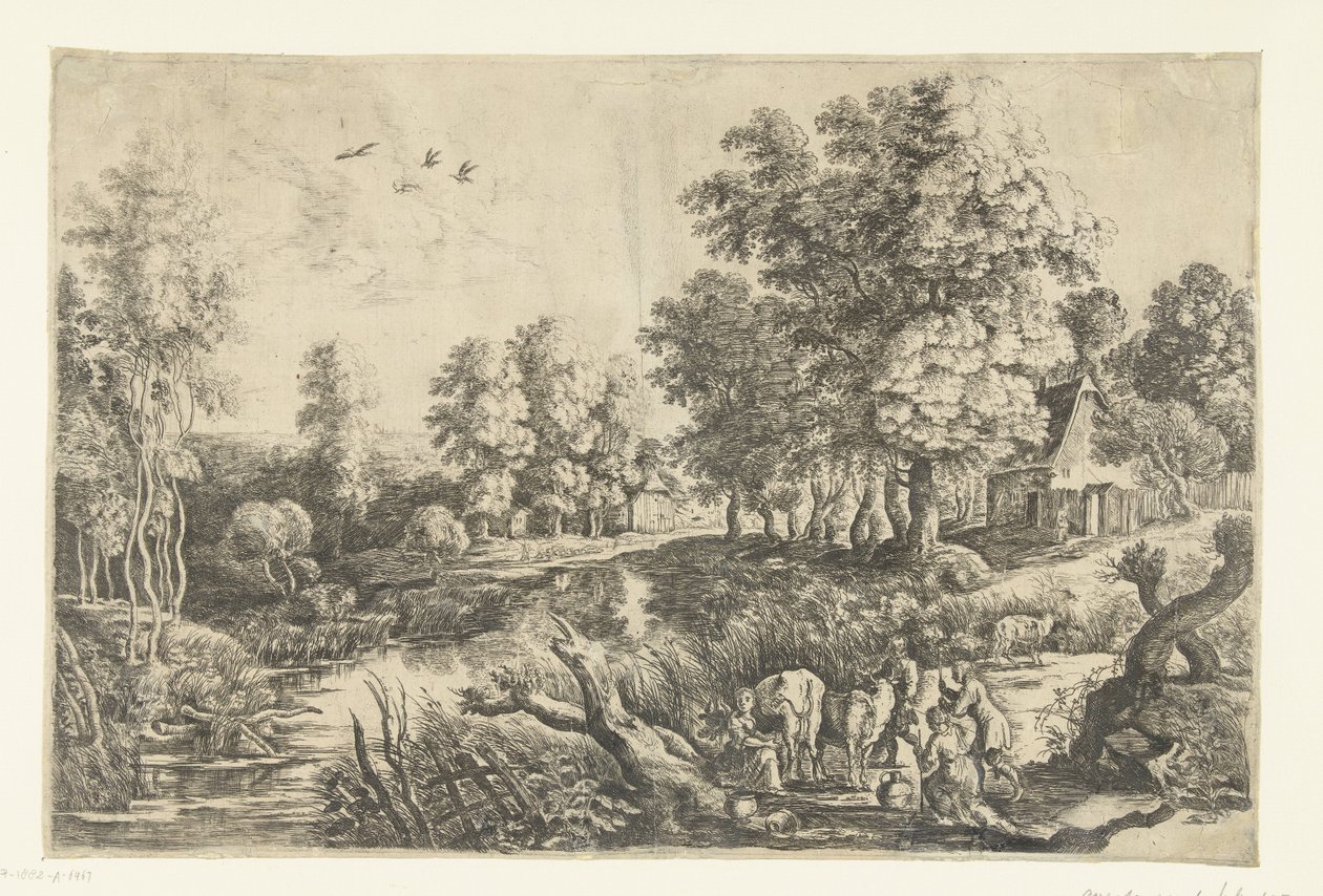Paysans avec bétail près d