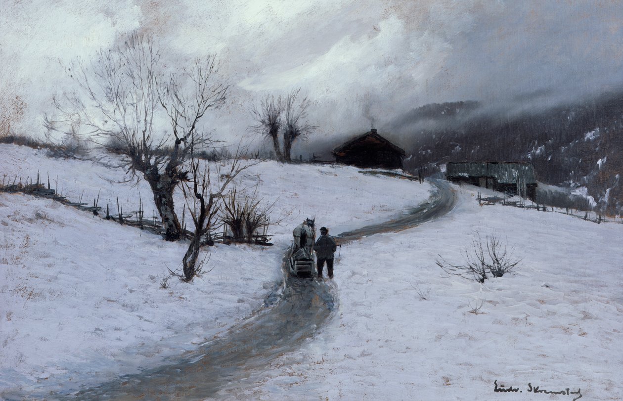Homme avec cheval et traîneau - Ludvig Skramstad