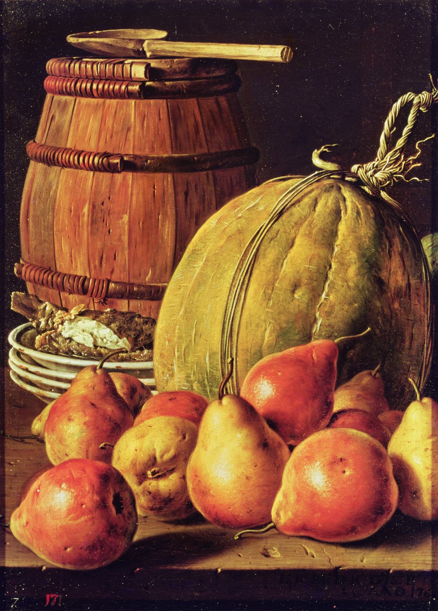 Nature morte avec poires, melon et tonneau pour marinage - Luis Egidio Melendez