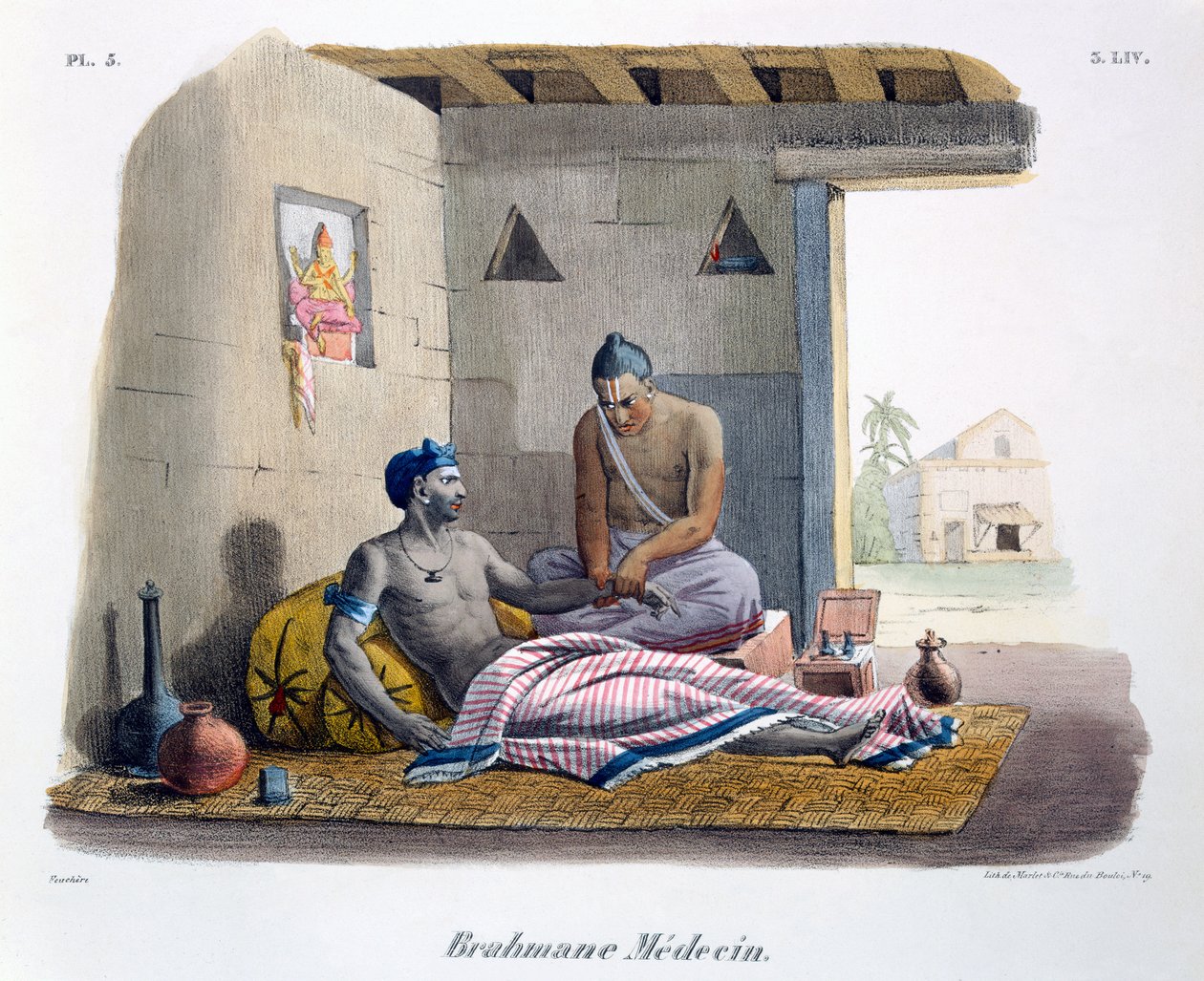 Un médecin brahmane prenant le pouls, 1827-35 - M.E. Burnouf